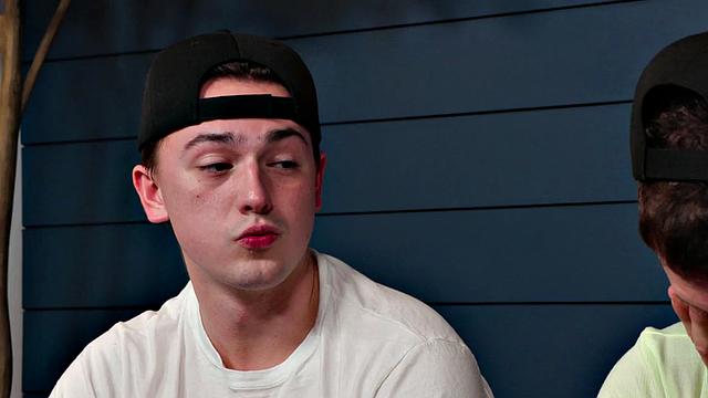 Tattooed stud bareback banged by BF on couch after kissing