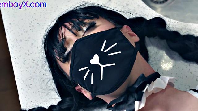 Maid uniform roseboy fucked in kitchen by hunk