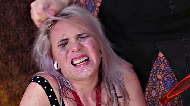 Cum sucking teen gaggs on dick