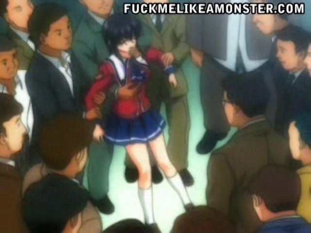 Brunette schoolgirl with glasses gets groped & fucked by a group of men in anime & cartoon style