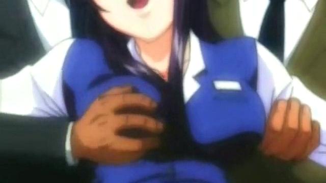 Brunette schoolgirl with glasses gets groped & fucked by a group of men in anime & cartoon style