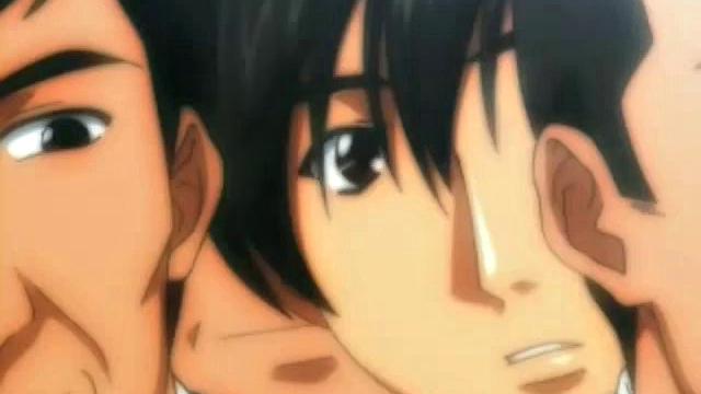 Brunette schoolgirl with glasses gets groped & fucked by a group of men in anime & cartoon style