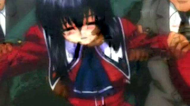 Brunette schoolgirl with glasses gets groped & fucked by a group of men in anime & cartoon style