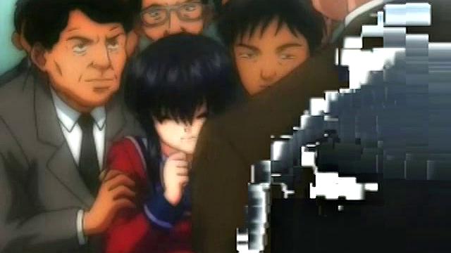 Brunette schoolgirl with glasses gets groped & fucked by a group of men in anime & cartoon style