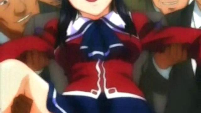 Brunette schoolgirl with glasses gets groped & fucked by a group of men in anime & cartoon style