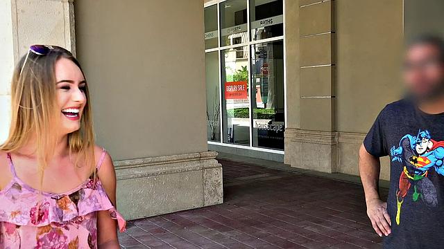 Blonde bombshell flaunts small tits & gives a steamy outdoor blowjob