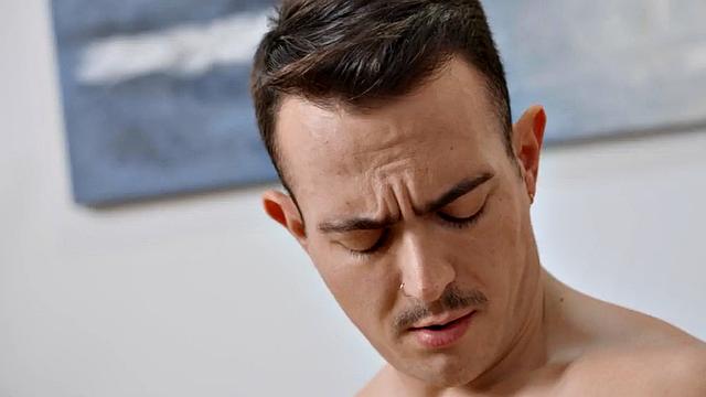 Eager jock solo masturbating in room