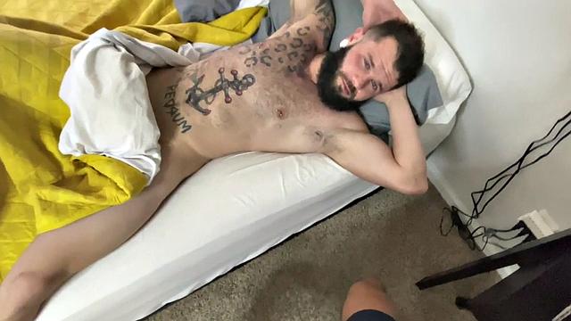Tattooed hairy bottom POV bareback fucked by his BF