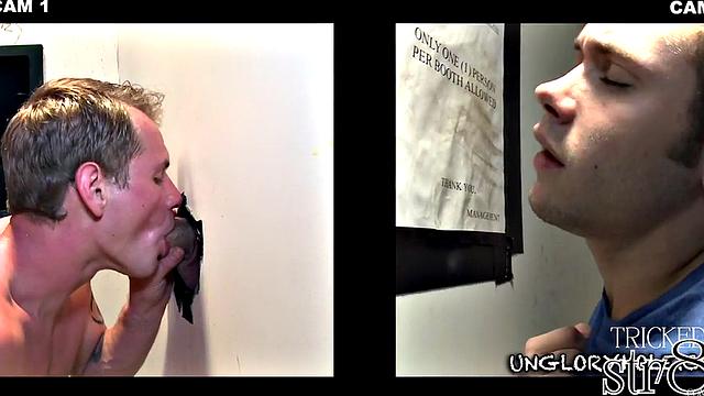 Straight gloryhole user fooled by stud