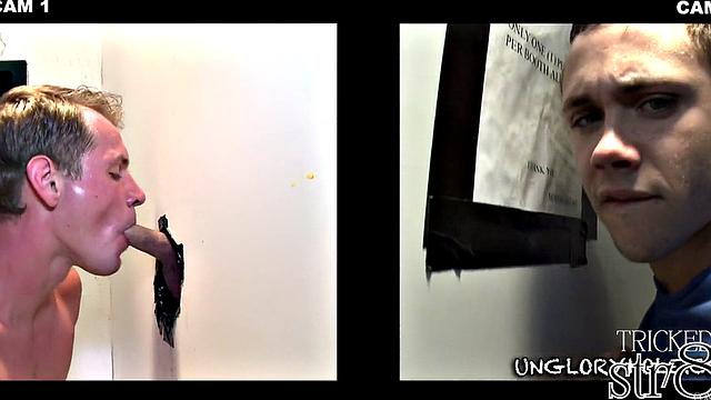 Straight gloryhole user fooled by stud