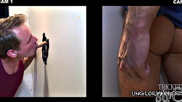 Straight gloryhole user fooled by stud