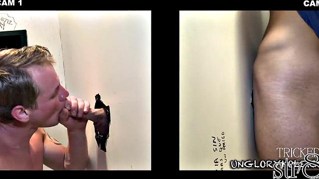 Straight gloryhole user fooled by stud