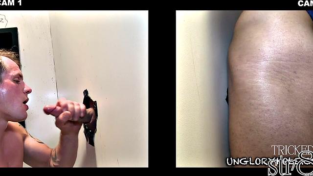 Straight gloryhole user fooled by stud