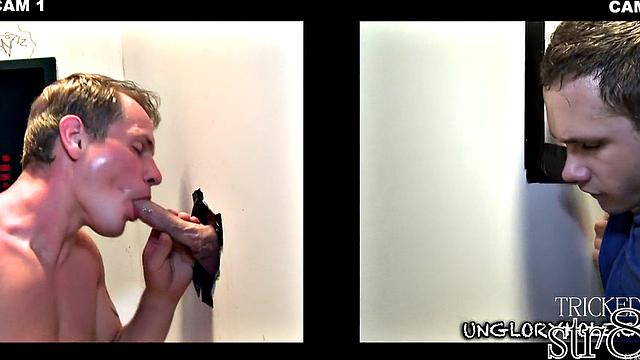 Straight gloryhole user fooled by stud