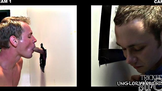 Straight gloryhole user fooled by stud