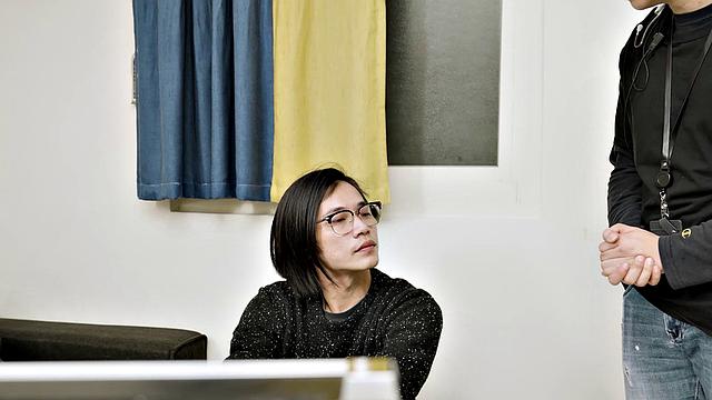 Commercial model Siyu Lin with the director after a long day of work