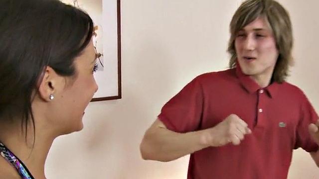 Lingerie dominas toy sub butt in erotic threesome