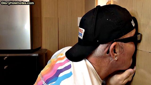 Deepthroating gloryhole DILF throatfucked in homemade fun