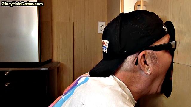 Deepthroating gloryhole DILF throatfucked in homemade fun