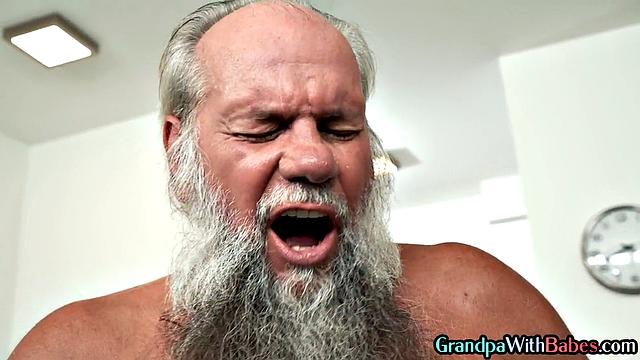 Cute bigtitted babe riding grandpa