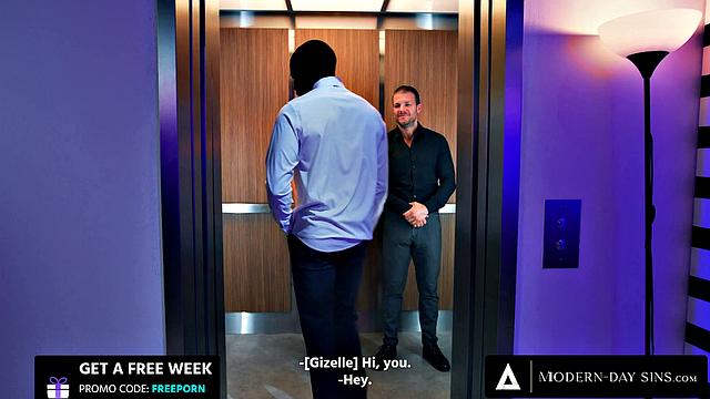 MODERN-DAY SINS - 2 Angry Men Rough Fuck Slutty Girlfriend Gizelle Blanco In Elevator