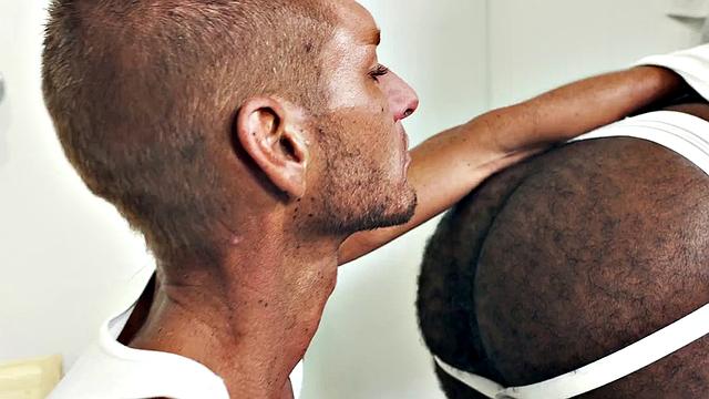 Skinny gay fists Black hairy asshole of his Ebony BF