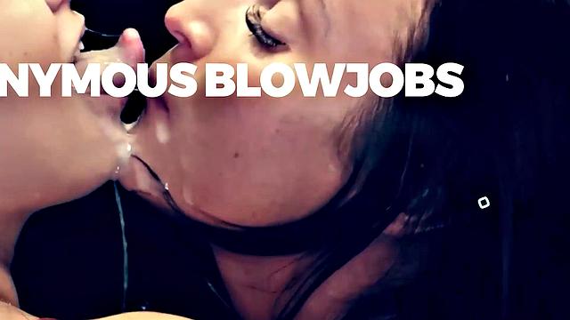 GloryholeSecrets - Cute PETITE Brunette Deepthroats And Gives Blowjobs At The Gloryhole