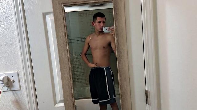 Standing in the shower, Roman Blake strips out of his shorts and boxers to reveal his slim and smooth body. He quickly works up a boner and then begins beating off.