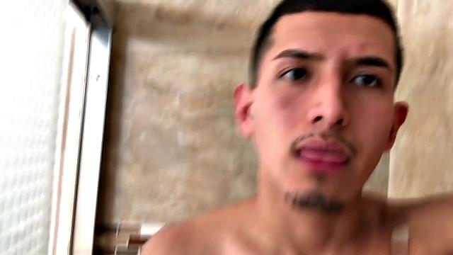 Standing in the shower, Roman Blake strips out of his shorts and boxers to reveal his slim and smooth body. He quickly works up a boner and then begins beating off.