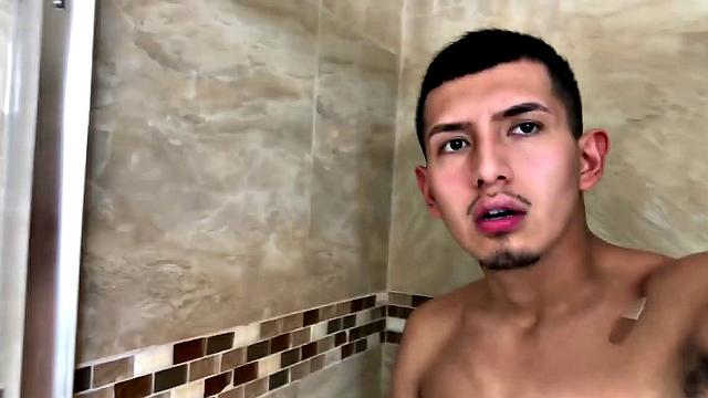 Standing in the shower, Roman Blake strips out of his shorts and boxers to reveal his slim and smooth body. He quickly works up a boner and then begins beating off.