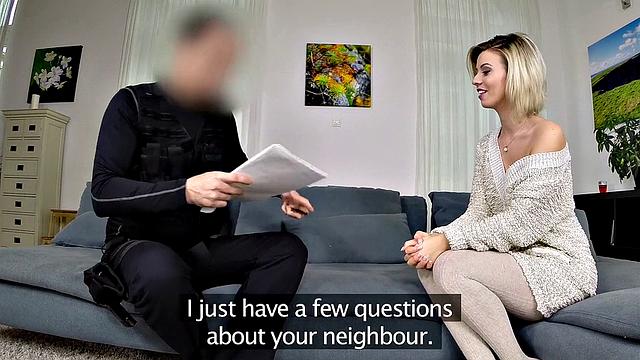 Naughty MILF seduces officer & gets her trimmed pussy pounded in uniform