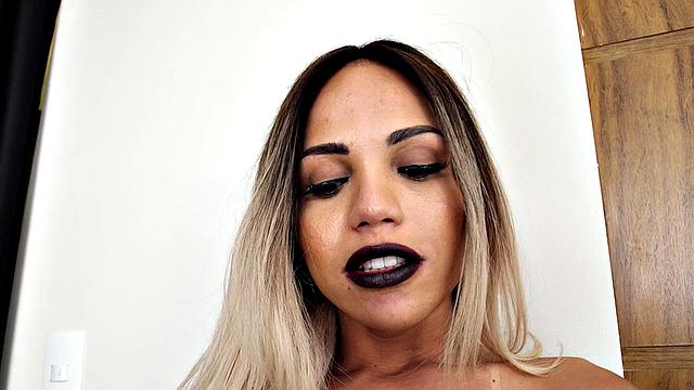 Latina Tgirl in lingerie shows off her big ass & fingers herself in high heels