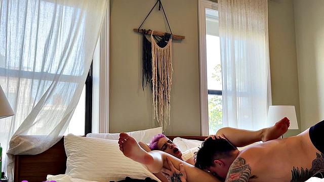 Amateur queer licks n fingers GFs pussy at home