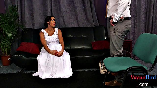 British bride encourages voyeur while in lingerie