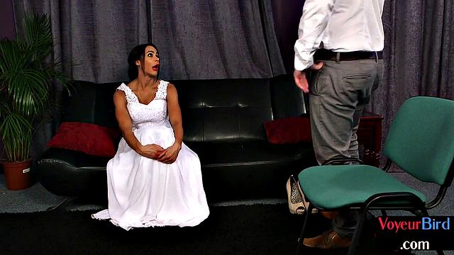 British bride encourages voyeur while in lingerie