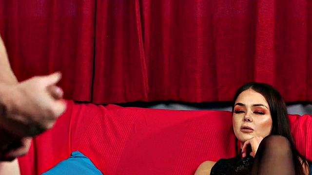 Classy British voyeur in dress and stockings teases wanker