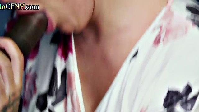 CFNM euro MILFS strokes and sucks BBC