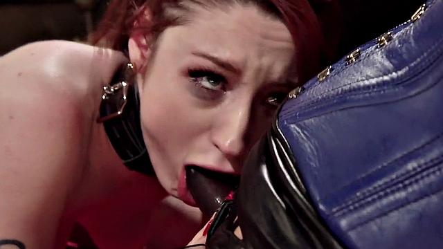 Whipped lez redhead licks hairy pussy of lez domina