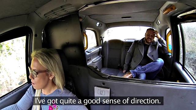 Lucky guy fucks lost busty cabby in glasses and dress