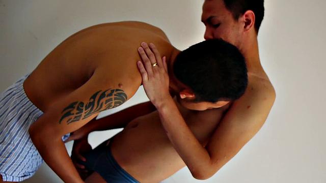 Stud gay fucked by Asian gay in anal hole from behind