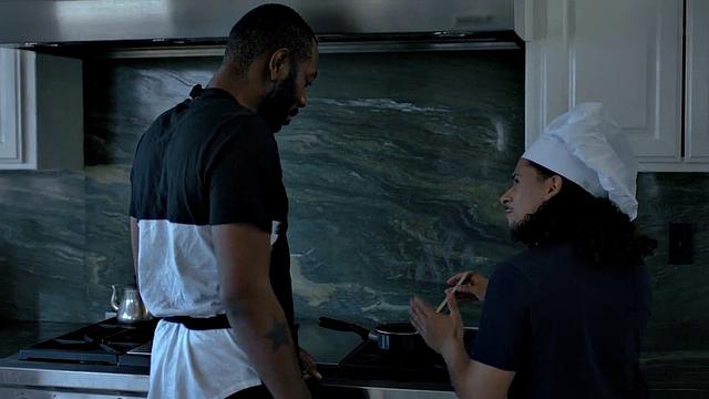 Athletic Black stud barebacking on kitchen counter