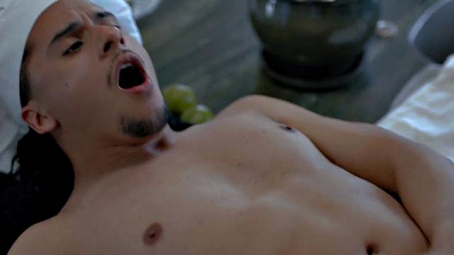 Athletic Black stud barebacking on kitchen counter