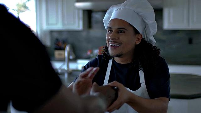 Athletic Black stud barebacking on kitchen counter