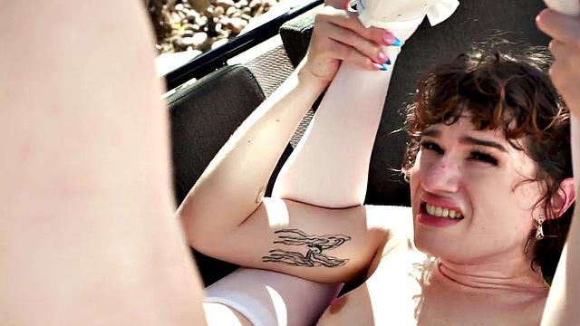 Racy tiny TS got outdoor banged in tight asshole