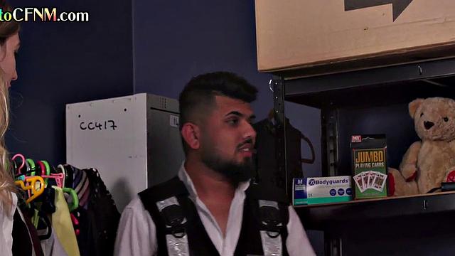 CFNM British ladies suck security guy in group