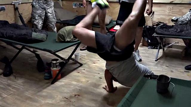 Hot tattooed guys take turns fucking in a military orgy with anal, handjobs & blowjobs in uniform