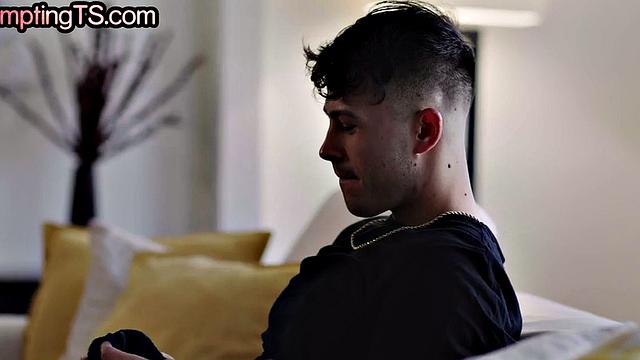 Transsexual fucked by stiff cock in tight anal hole