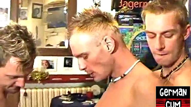 Amateur German skinny studs enjoy 3some anal action