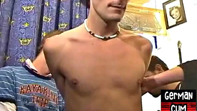 Amateur German skinny studs enjoy 3some anal action