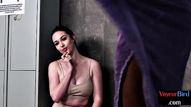 Locker room British voyeur teases BBC till cumshot